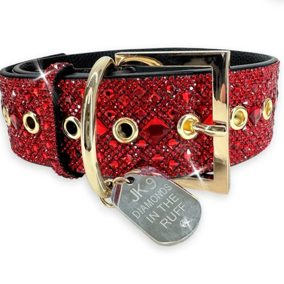 Designer DIAMONDS IN THE RUFF DOGCOLLAR RED LARGE